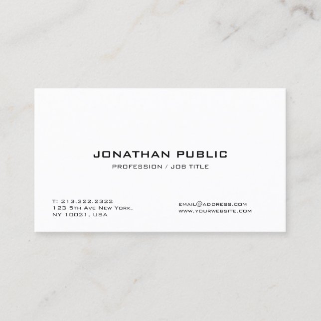 Professional Stylish White Sleek Modern Plain Business Card (Front)