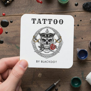 Professional Tattoo Artist Tattoos Studio QR Code Square Business Card