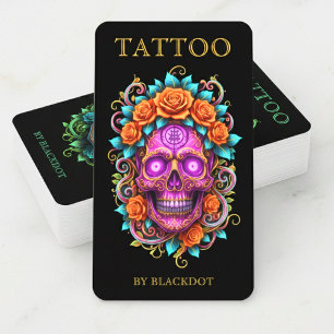 Professional Tattoo Shop Floral Skull Tattooist Business Card