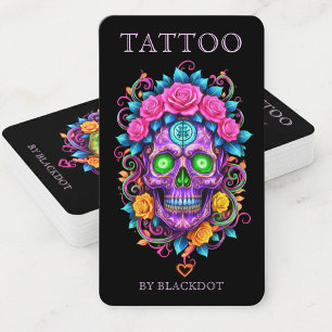 Professional Tattoo Studio Floral Skull Tattooist Business Card