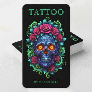 Professional Tattoo Studio Floral Skull Tattooist Business Card