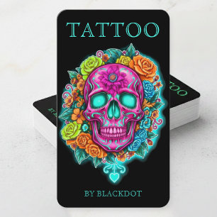 Professional Tattooist Floral Skull Tattoo Studio Business Card