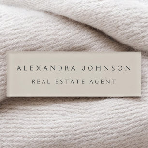 Professional Taupe Neutral Modern Business Name Tag