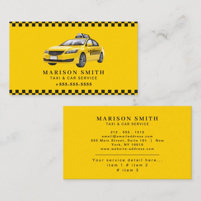 Professional Taxi Service  Business Card (Front/Back)