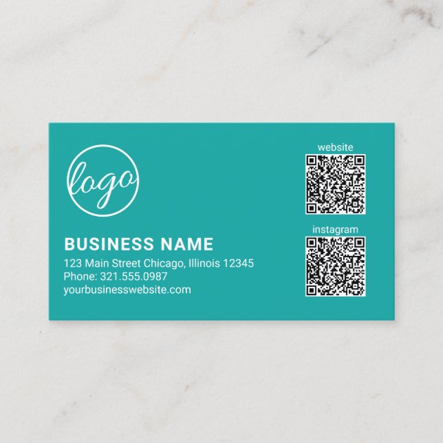 Professional Teal Logo QR Code Modern Business Card (Front)