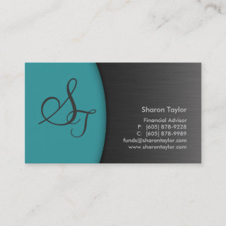 Professional Teal Metal Business Card Financial