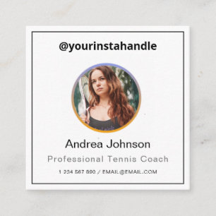 Professional Tennis Coach Photo & QR Code Modern Square Business Card