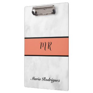 Professional Touch Name Customise White Marble Clipboard