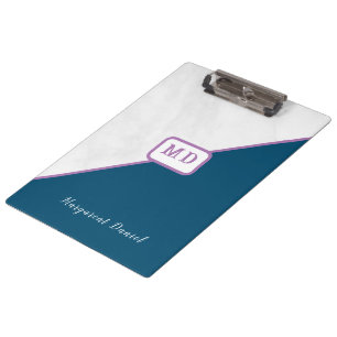 Professional Touch Name Customise White Marble Clipboard