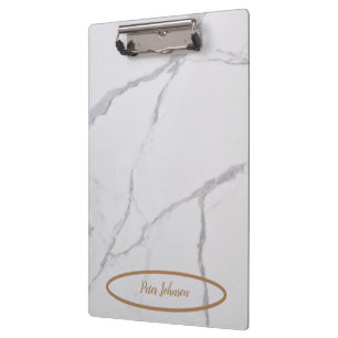 Professional Touch Name Customise White Marble Clipboard
