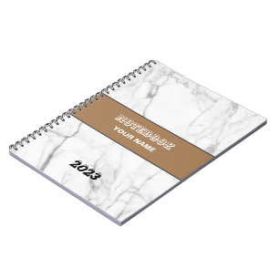 Professional Touch Name Customise White Marble Notebook