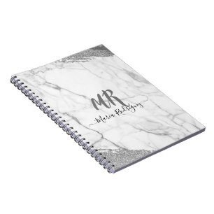 Professional Touch Name Customise White Marble Notebook