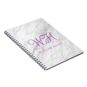 Professional Touch Name Customise White Marble Notebook