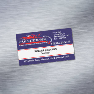 Professional Tow Truck Service Navy Blue Magnetic Business Card