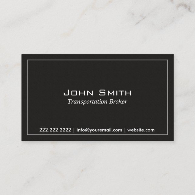 Professional Transportation Broker Plain Black Business Card (Front)