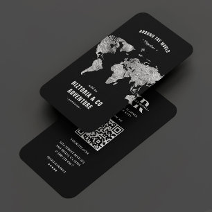 Professional Travel Planner Black Silver Map Business Card