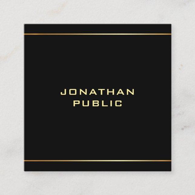 Professional Trendy Template Black & Gold Stylish Square Business Card (Front)