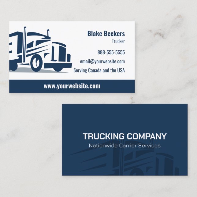 Professional Trucker Navy Blue Business Card (Front/Back)
