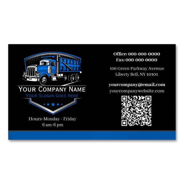 Professional Trucking Hauling Company QR Code Magnetic Business Card (Front)