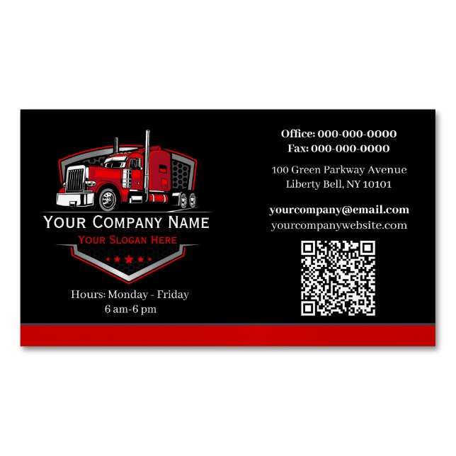 Professional Trucking Hauling Company QR Code Magnetic Business Card (Front)