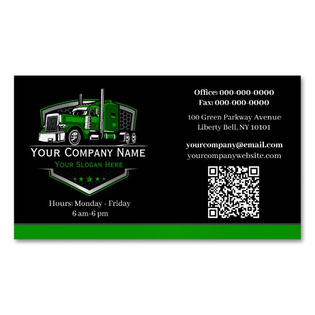 Professional Trucking Hauling Company QR Code Magnetic Business Card (Front)