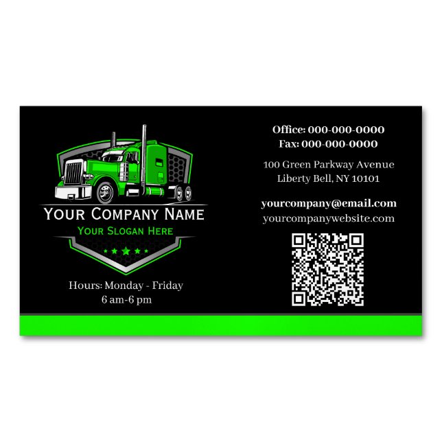 Professional Trucking Hauling Company QR Code Magnetic Business Card (Front)