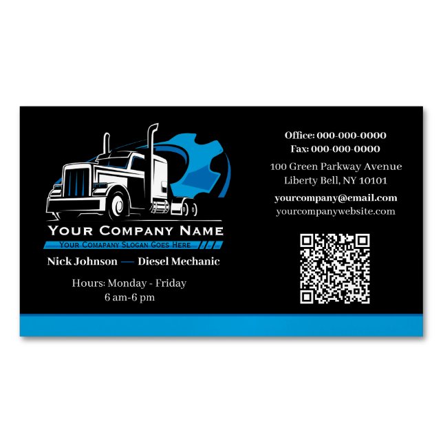 Professional Trucking Hauling Company Repair Magnetic Business Card (Front)