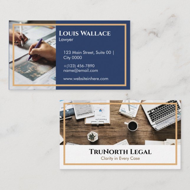 Professional TruNorth Legal Gold Lawyer Deep Navy Business Card (Front/Back)