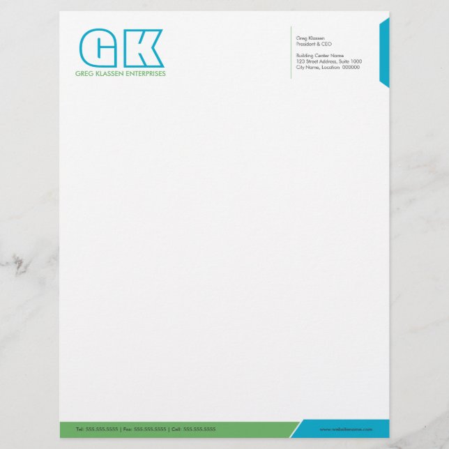 Professional Turquoise & Green Personalised Letterhead (Front)