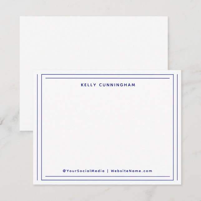 Professional Two Border Monogram Dark Blue Flat Card (Front/Back)