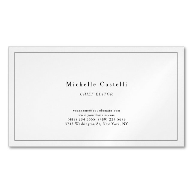 Professional Unique Classical Plain Black White Magnetic Business Card (Front)