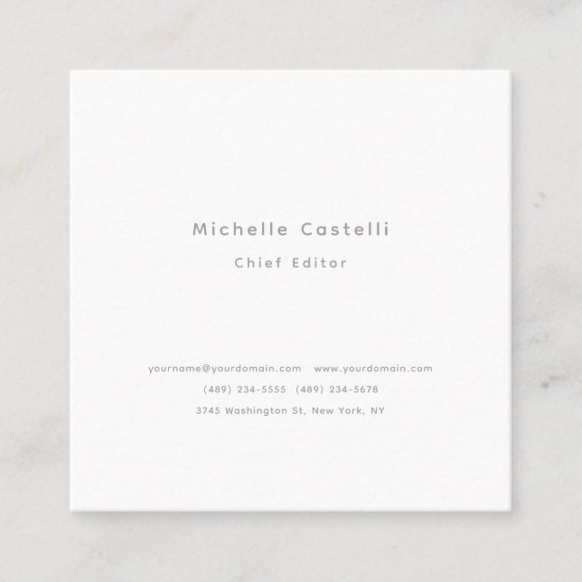 Professional Unique Classical Plain Black White Square Business Card (Front)