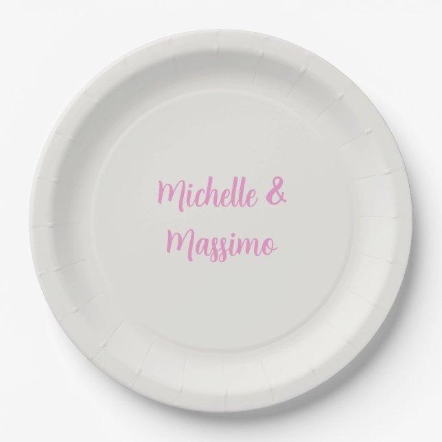 Professional Unique Classical Plain Couple Names Paper Plate (Front)