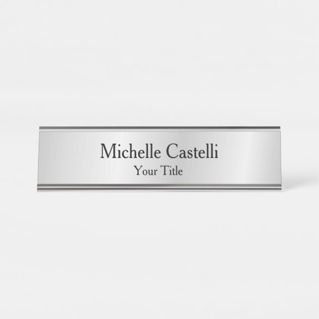 Professional Unique Classical Simple Sİlver Grey Desk Name Plate (Front)