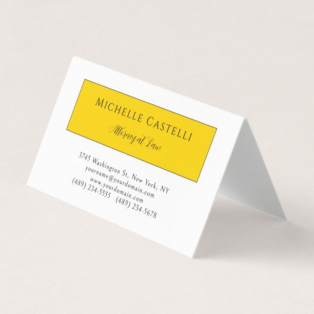 Professional Unique Classical Simple Yellow White Business Card (Front)