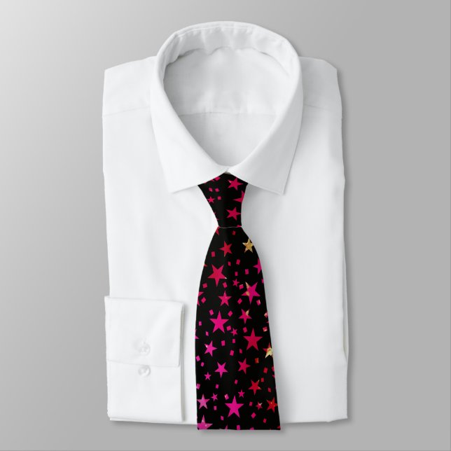Professional Valentine's Day Red Gold Stars Black Tie (Tied)