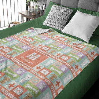 Professional Veterinarian Logo Monogrammed  Fleece Blanket