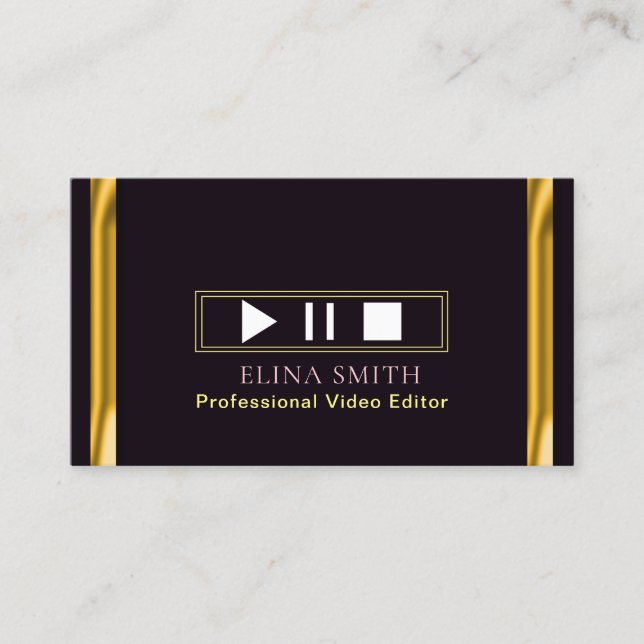 Professional Video Editor Black Gold Business Card (Front)