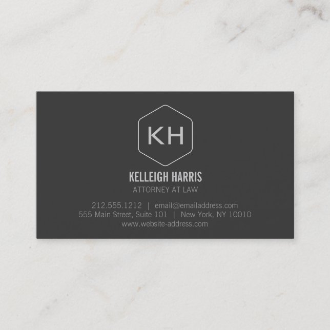 Professional Vintage Grey Monogram Logo Business Card (Front)