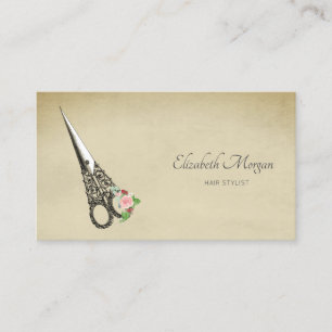 Professional Vintage Scissors Flowers Business Card