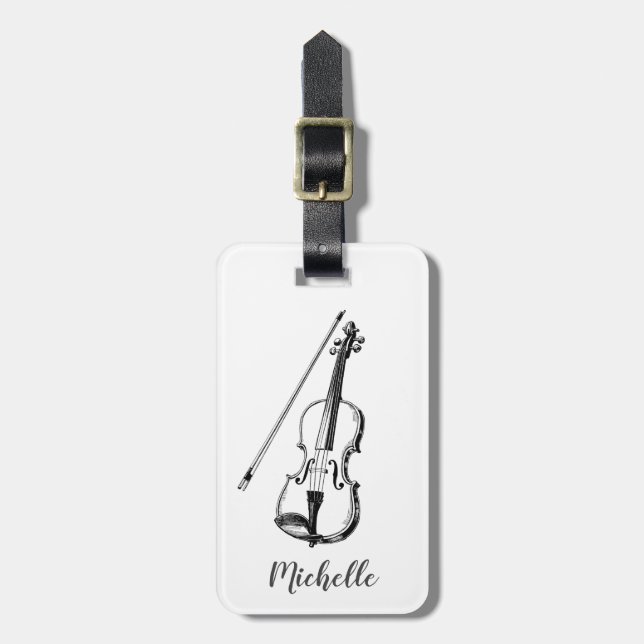 Professional Violin Black White Luggage Tag (Front Vertical)
