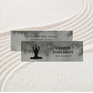 Professional Watercolor Black Yoga Instructor Mini Business Card