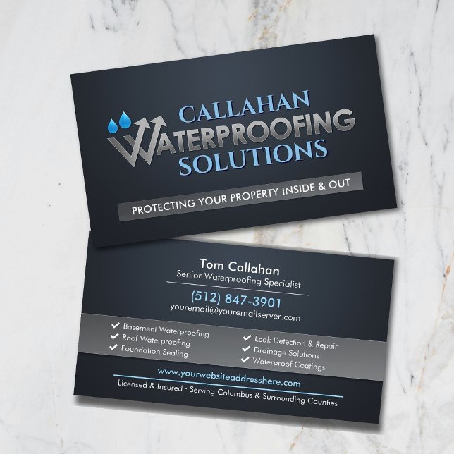 Professional Waterproofing Services Contractor  Business Card (Creator Uploaded)