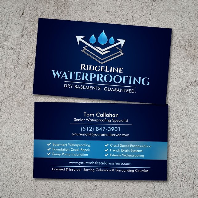 Professional Waterproofing Services Contractor  Business Card (Creator Uploaded)