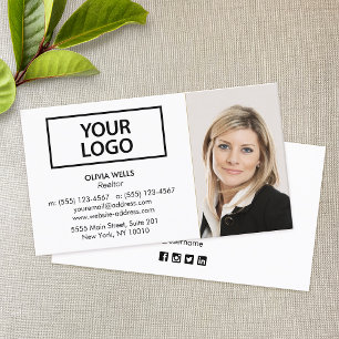 Professional White Add Photo Business Card