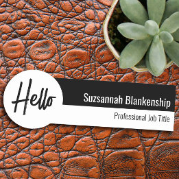 Professional White and Black Hello Script Name Tag