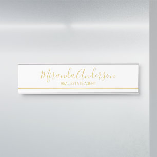 Professional White and Gold with Script Name Door Sign