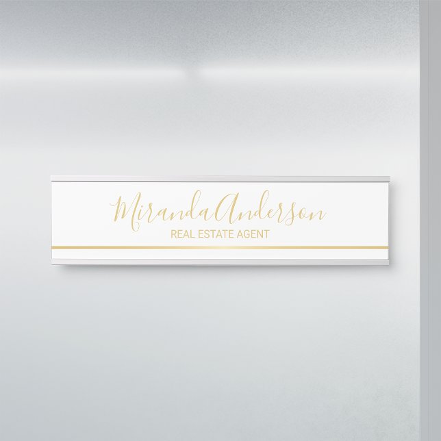 Professional White and Gold with Script Name Door Sign (Creator Uploaded)