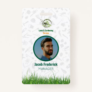 Professional White and Green Lawn Care ID Badge