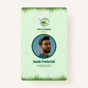 Professional White and Green Lawn Care ID Badge